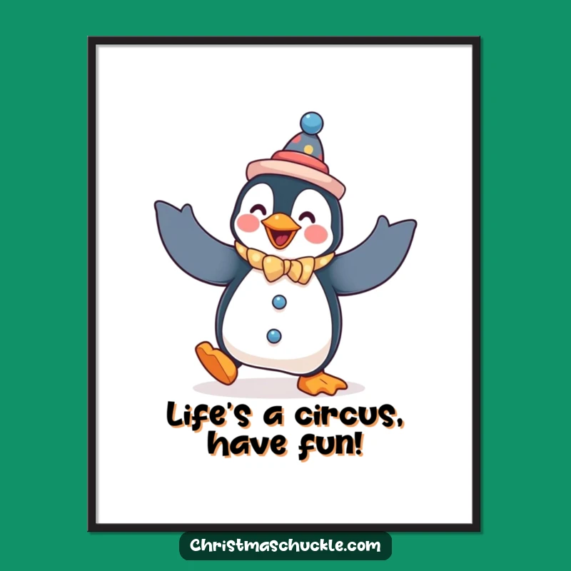 Funny Free Printable Wall Art: Penguin Clown Dance, Whimsical Downloadable Decor