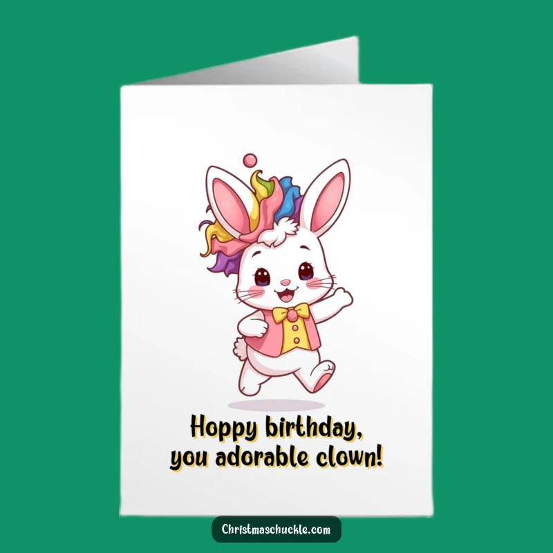 Free Printable Birthday Card: Cute Bunny Clown Hopping, Perfect Downloadable Gift