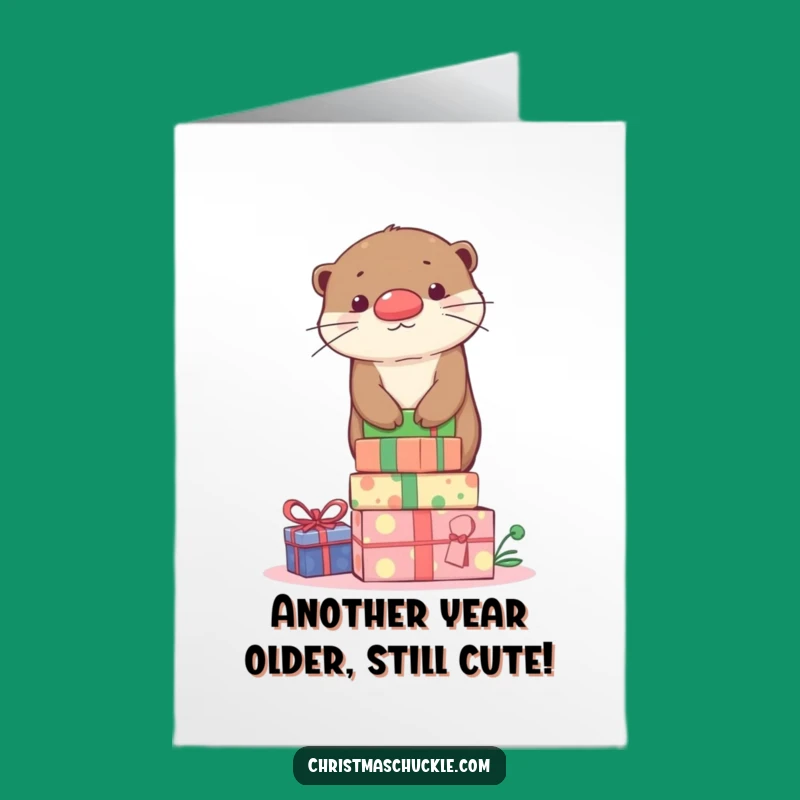 Free Printable Birthday Card: Cute Otter Clown Balancing Presents Download