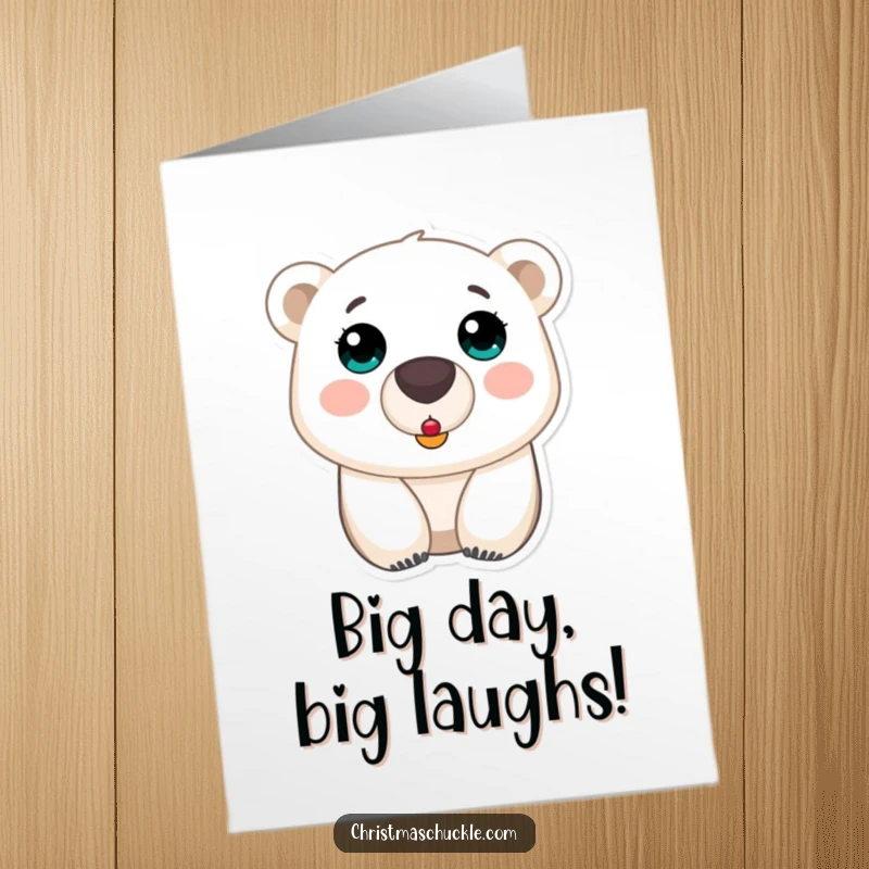 Funny Free Printable Birthday Card: A polar bear looking shocked with a small, bright red clown nose.