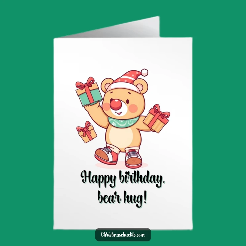 Funny Free Printable Bear Birthday Card: Juggling Gifts, Perfect Downloadable Card for Hilarious Celebration