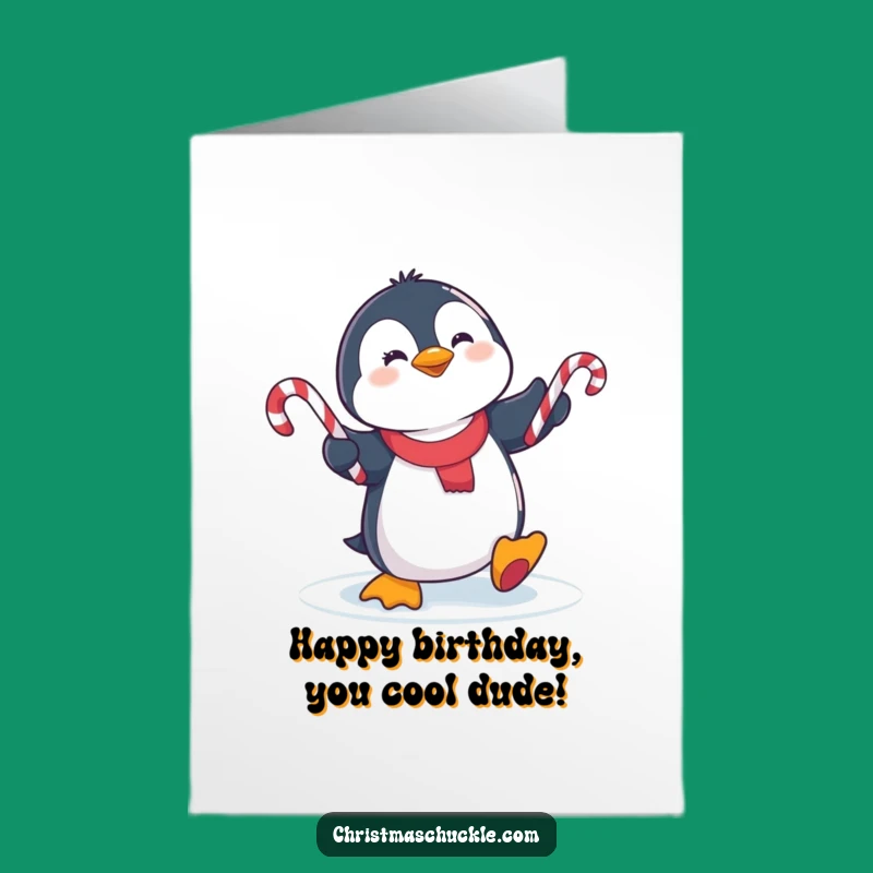 Free Printable Birthday Card: Penguin's Candy Cane Chaos - Funny Downloadable!