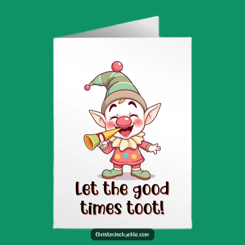 Free Printable Birthday Card: Elf Clown Party Horn Blast, Joyful Downloadable Gift