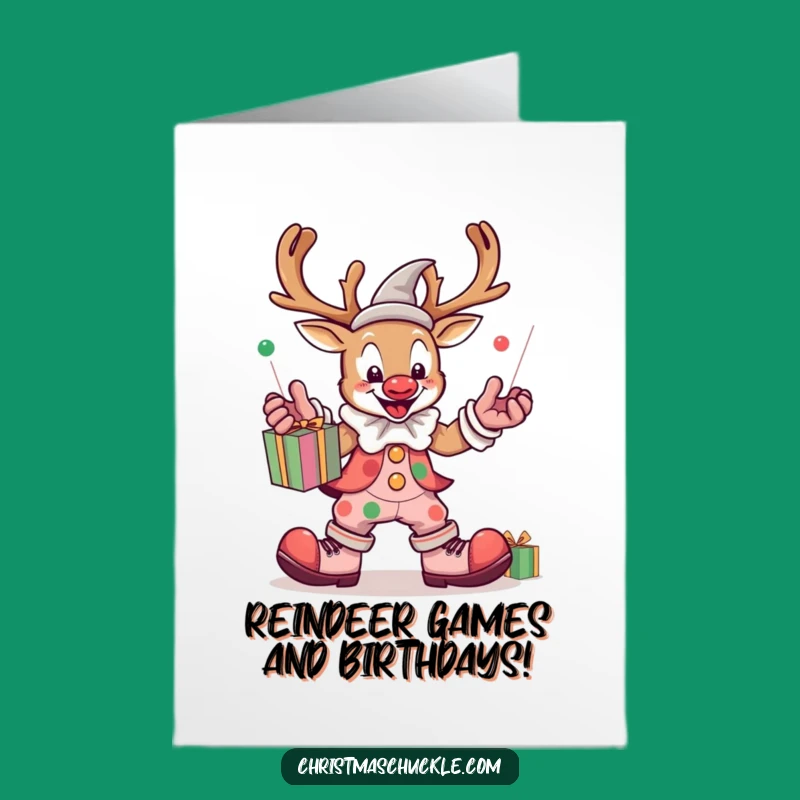 Free Printable Kawaii Reindeer Clown Birthday Card - Funny Juggling Gift