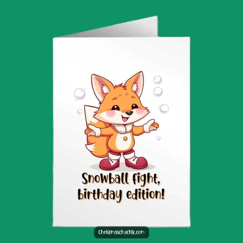 Free Printable Birthday Card: Funny Fox Juggling Snowballs - Hilarious Downloadable Gift