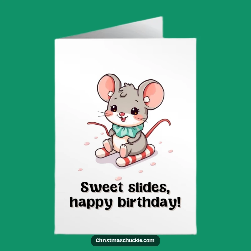 Free Printable Mouse Clown Candy Cane Hill Birthday Card: Funny Downloadable Gift