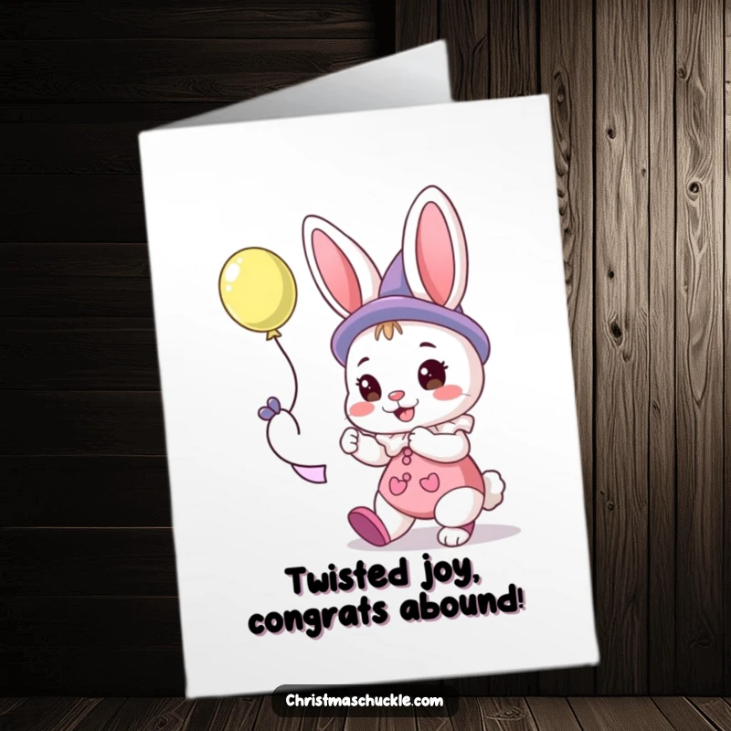 Funny Free Printable Congratulations Card: A bunny clown happily makes a balloon animal, celebrating your success.