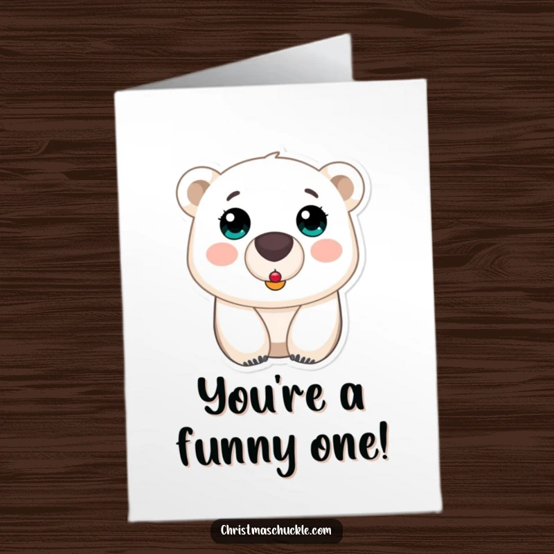 Funny Free Printable Congratulations Card: A polar bear with a comical, tiny clown nose, looking quite surprised.