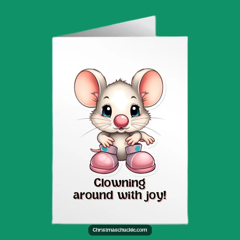 Free Printable Congrats Card: Clown Mouse Big Shoes Downloadable Gift
