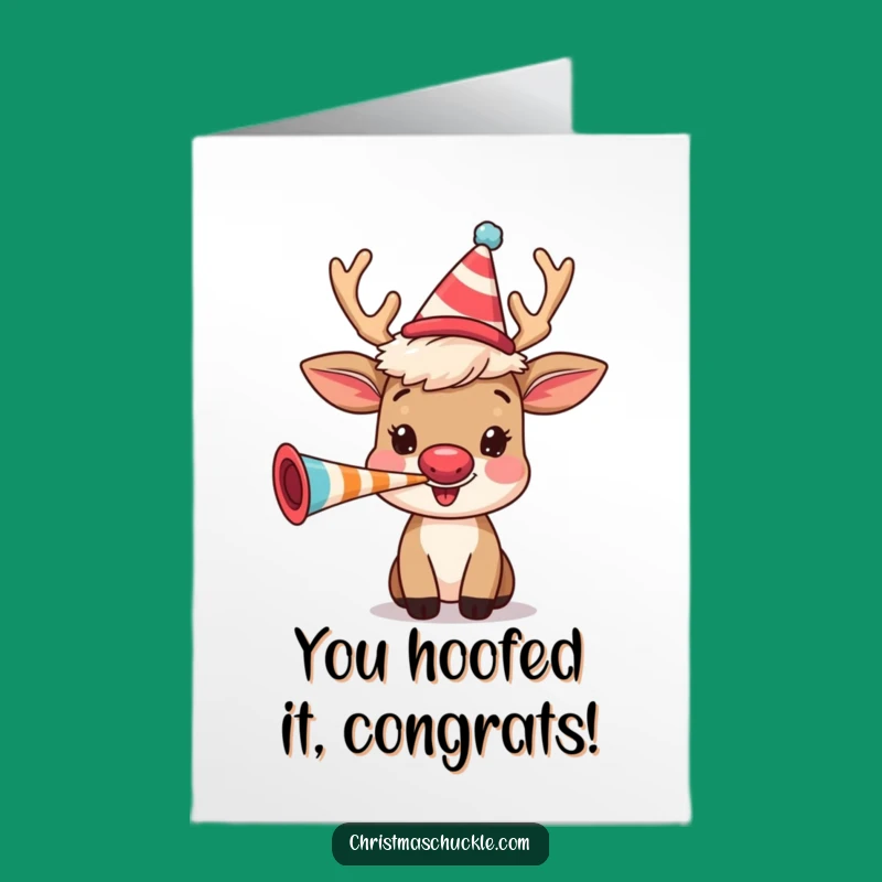 Free Printable Reindeer Congratulations Card: Party Horn Cheers, Perfect Downloadable Gift for Success
