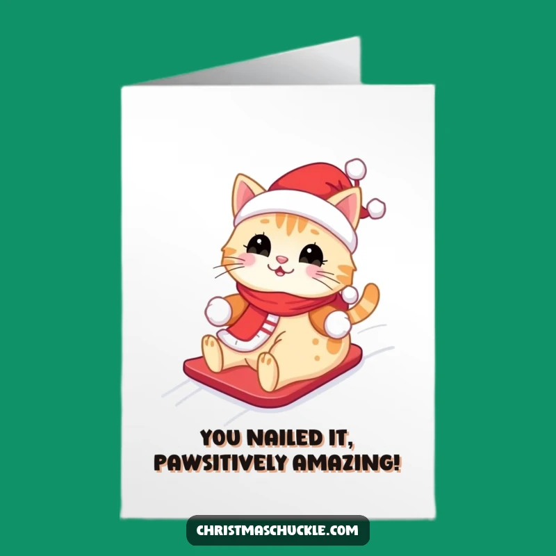 Free Printable Congrats Card: Hilarious Santa Cat Snowy Celebration Downloadable