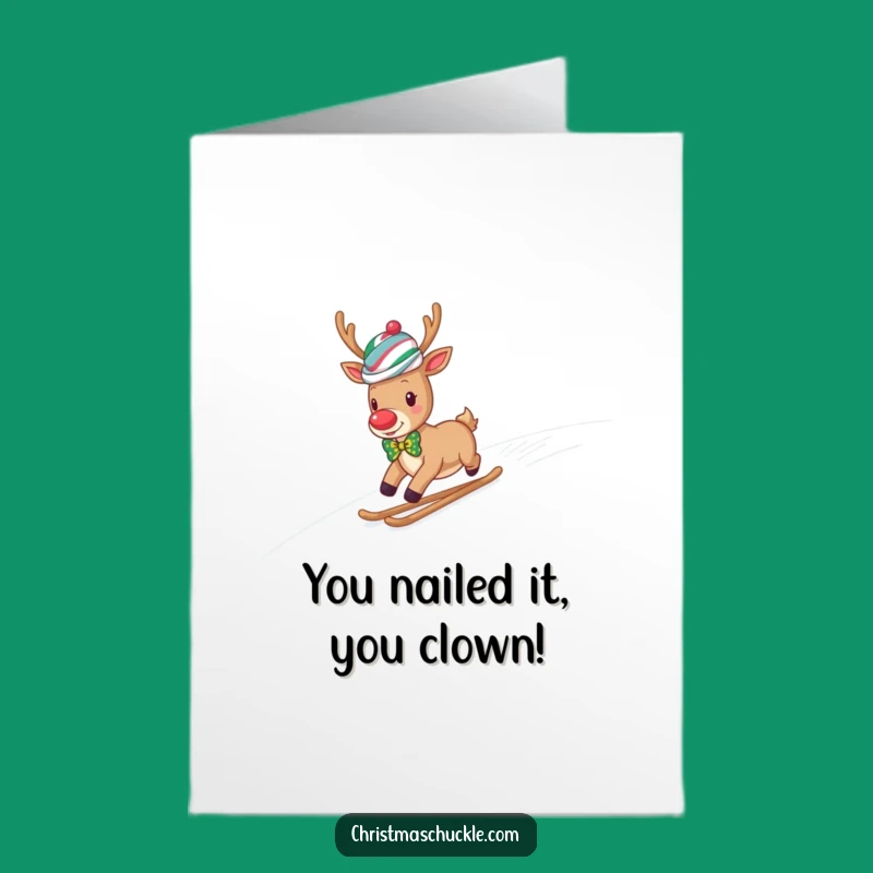 Free Printable Congrats Card: Hilarious Reindeer Clown Sliding, Great Downloadable Gift