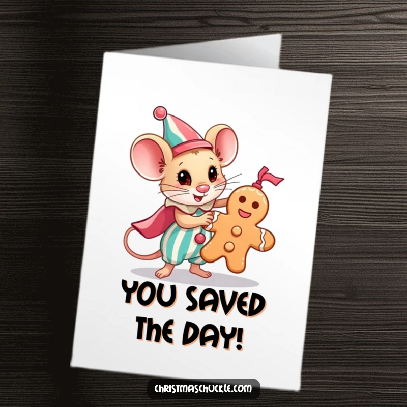 Funny Free Printable Mouse Clown Card: Heroic rodent in clown gear congratulating an achievement, downloadable art.