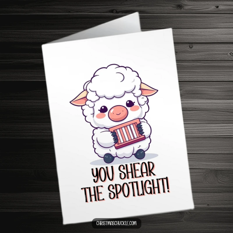 Funny free printable congratulations card showing a sheep clown with a nose playing a concertina, perfect for applauding success.