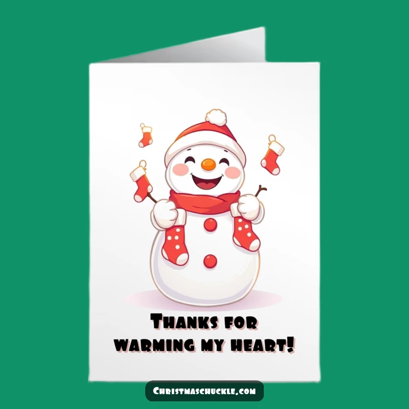 Free Printable Thank You Card: Juggling Snowman, Downloadable Gift