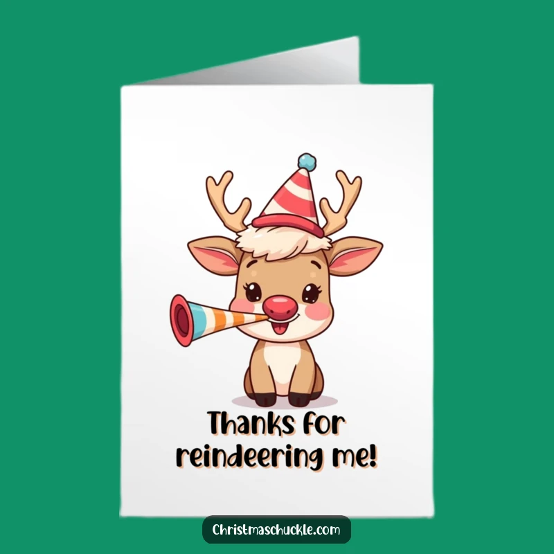Funny Free Printable Reindeer Thank You Card: Party Horn Thanks, Perfect Downloadable for Humorous Gratitude