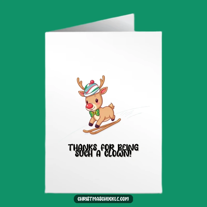 Free Printable Thank You Card: Funny Reindeer Clown Sliding, Unique Downloadable Gift