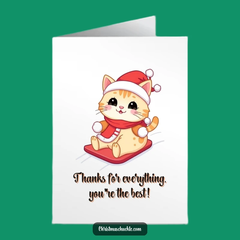 Free Printable Thank You Card: Joyful Santa Cat Thanks Downloadable
