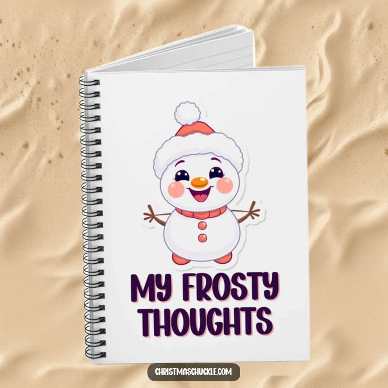 Funny kawaii snowman clown notebook, cute and practical, smiling with carrot buttons, a delightful funny gift for organization.