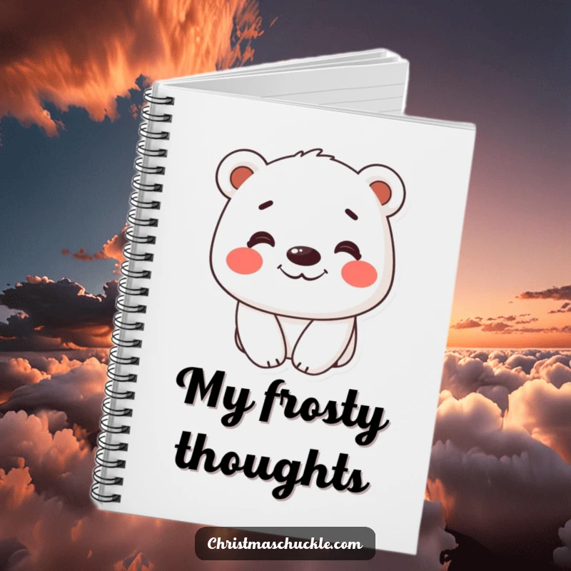 Funny notebook featuring a happy polar bear character with red cheeks and a silly grin, perfect for notes.