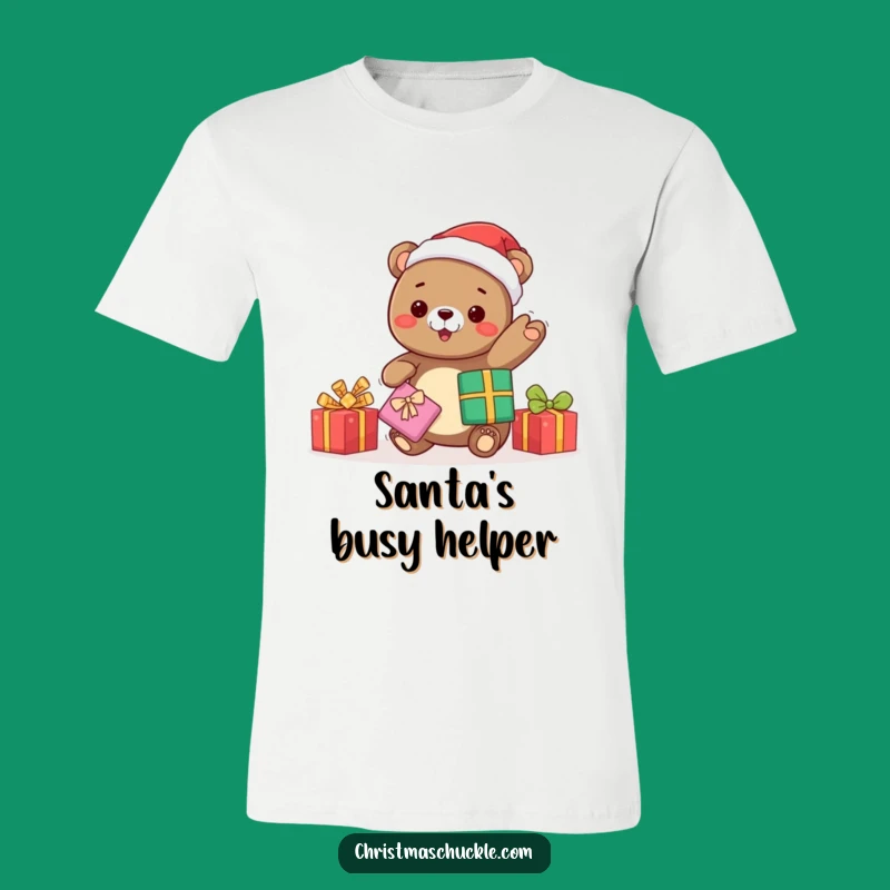 Funny Kawaii Bear Santa T-Shirt: Juggling Gifts Tee - Ideal Funny Gift!