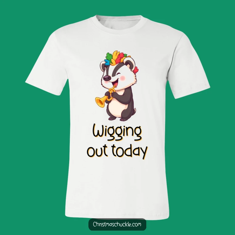 Funny Badger Clown Wig T-Shirt - Comical Musician Tee for Giggles