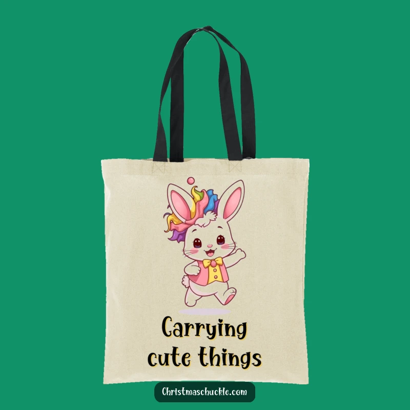 Funny Kawaii Bunny Tote Bag: Rainbow Clown Hop Accessory for Everyday Charm